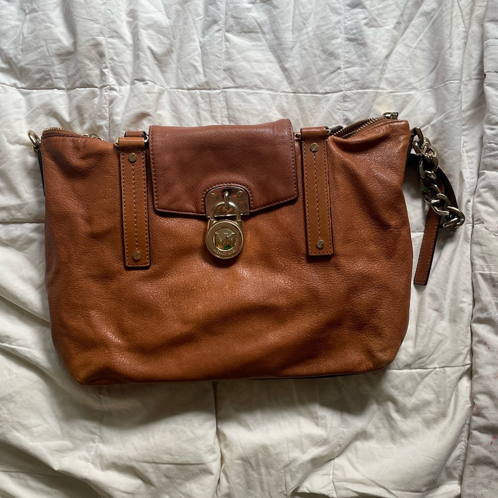 Brown Leather Micheal Kors Shoulder Bag with Gold Accents